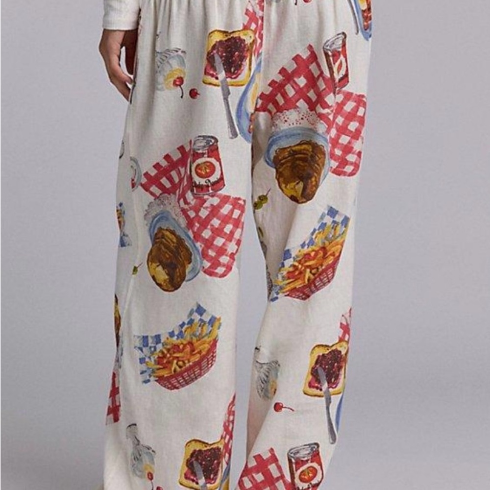 Colorful Food Print Wide-Leg Pants